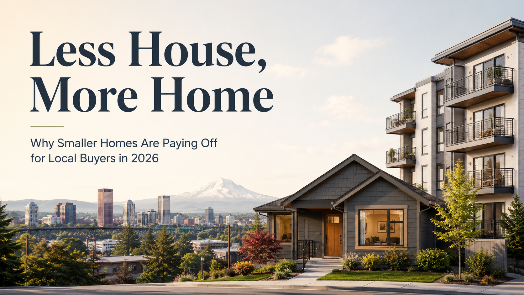 Modern smaller home and condo community in the Portland-Vancouver-Hillsboro area, highlighting how smaller homes can help local buyers lower costs in 2026.